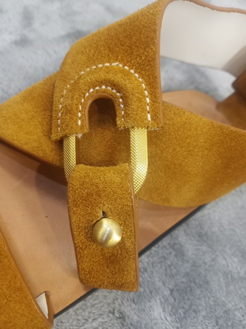 rag & bone Mustard Suede Crisscross Sandals with Gold Hardware Size 36.5 - Picture 16 of 16